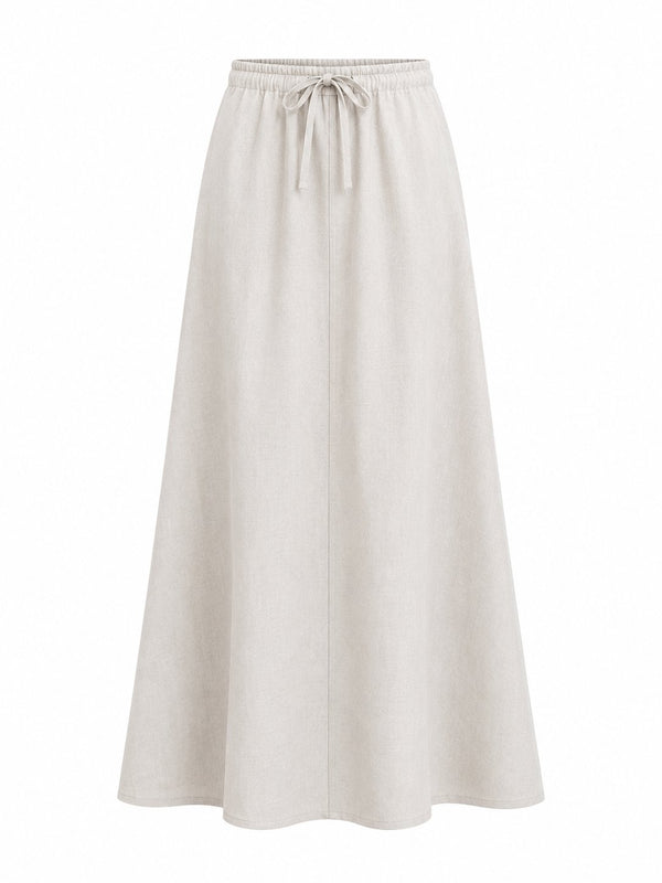 Krem Beli Lastikli Maxi Keten Etek - 4069