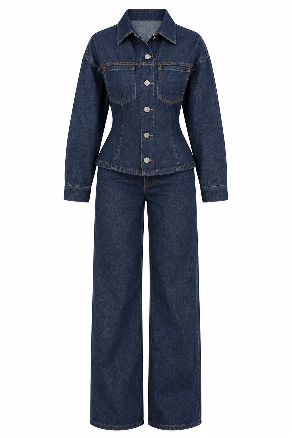 Lacivert Belden Oturtmalı Ceket Pantolon Denim Takım - 0847
