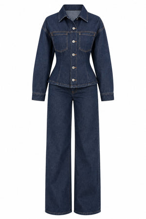Lacivert Belden Oturtmalı Ceket Pantolon Denim Takım - 0847