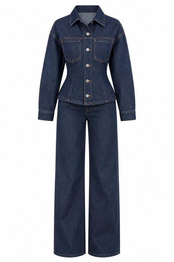 Lacivert Belden Oturtmalı Ceket Pantolon Denim Takım - 0847