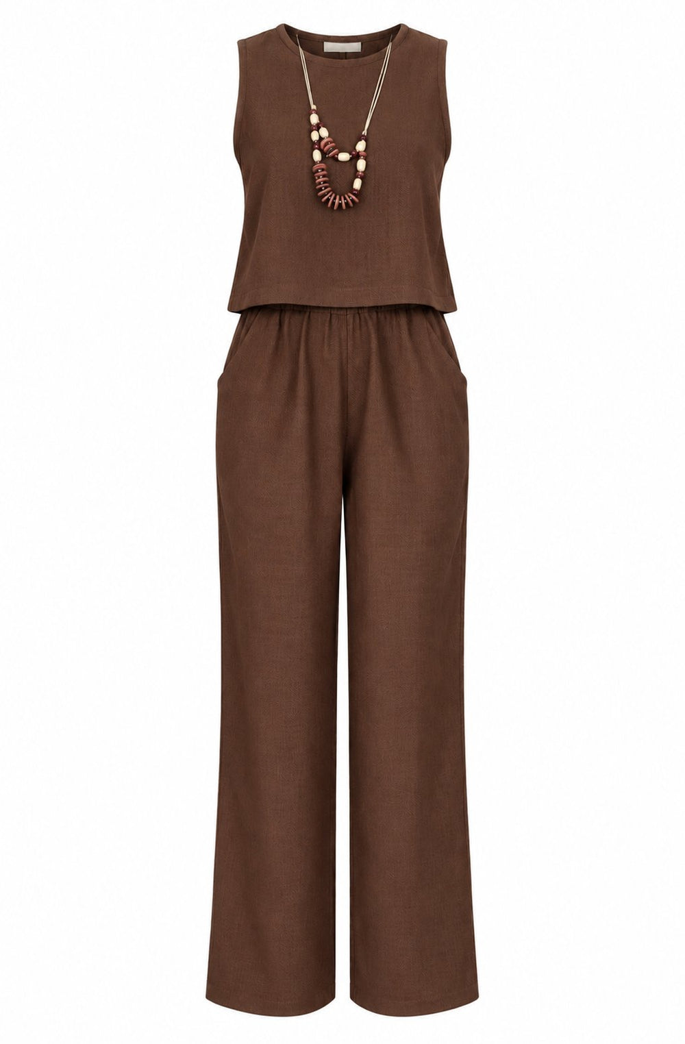 Kahverengi Aksesuarlı Bluz Pantolon 2'li Takım - 2y8757