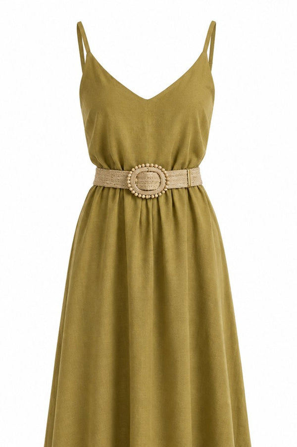 Olive Hasır Kemerli Elbise - 2y3303