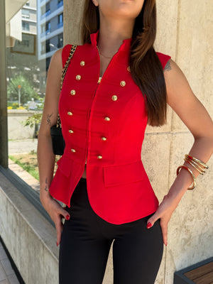 Kırmızı Gold Düğmeli Yelek - 98085