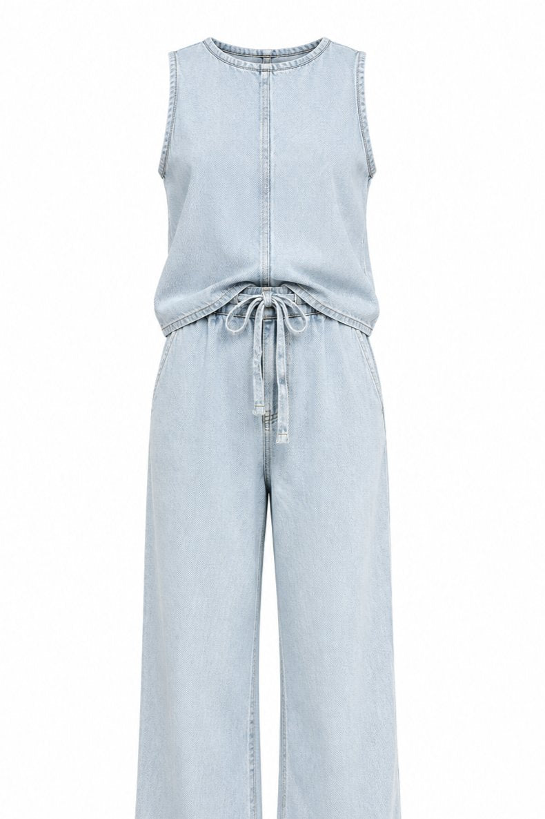 Buz Mavi Arka Tencel Denim Yelek Pantolon Takım - 4173
