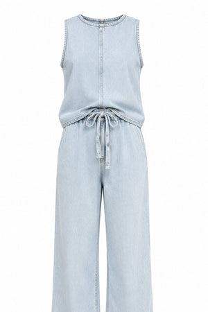 Buz Mavi Arka Tencel Denim Yelek Pantolon Takım - 4173