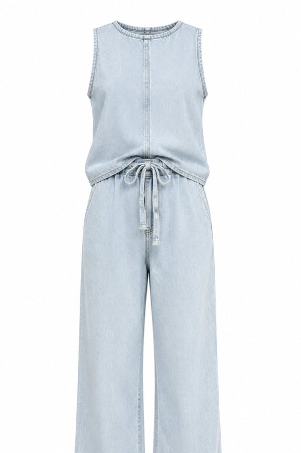 Buz Mavi Arka Tencel Denim Yelek Pantolon Takım - 4173