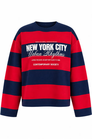 Kırmızı Lacivert New York Baskılı Sweatshirt - 1132