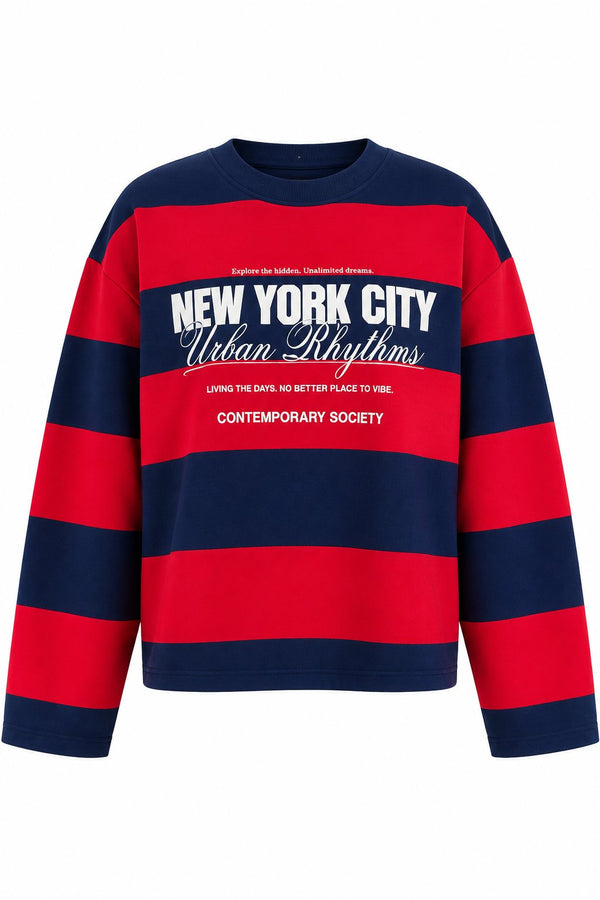 Kırmızı Lacivert New York Baskılı Sweatshirt - 1132