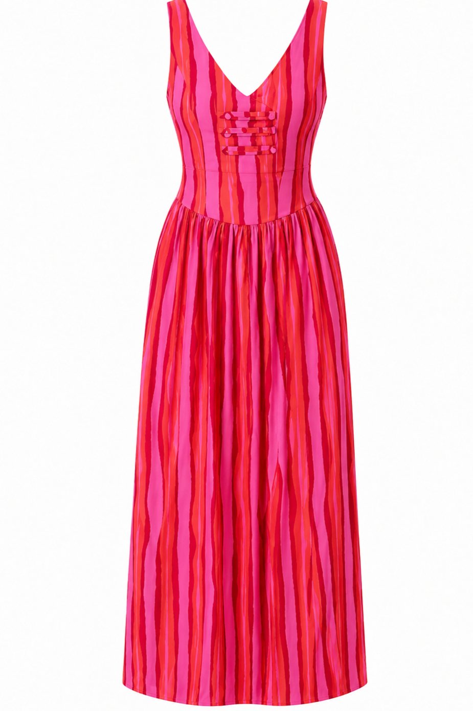 Pembe Turuncu Çizgili Elbise - 8304