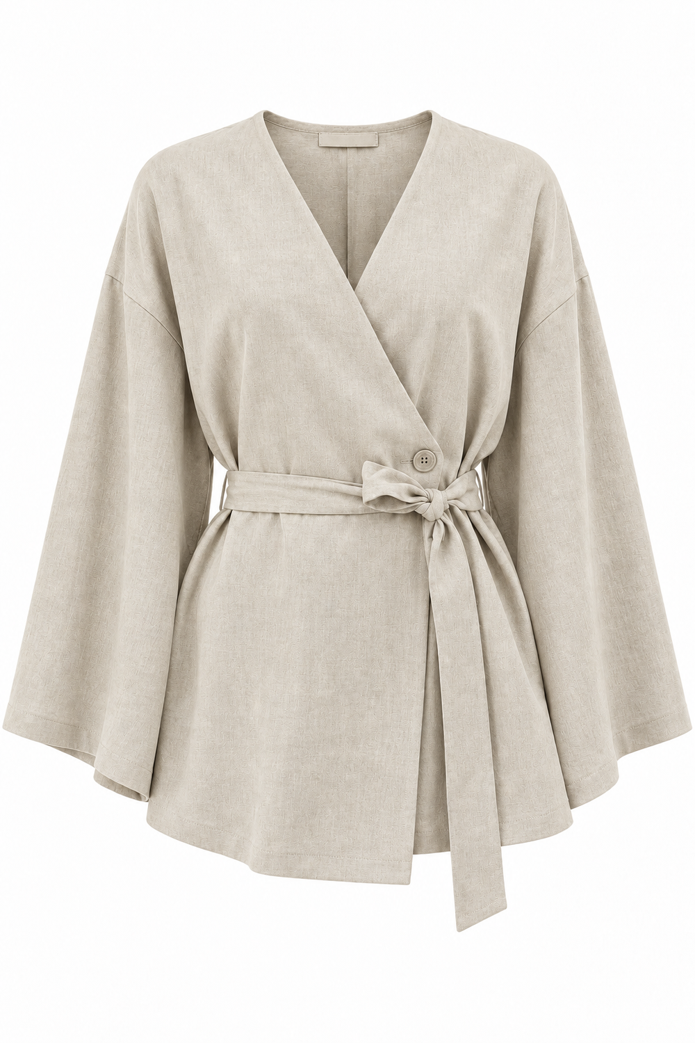 Taş Düğme Detaylı Kemerli Kimono - 005