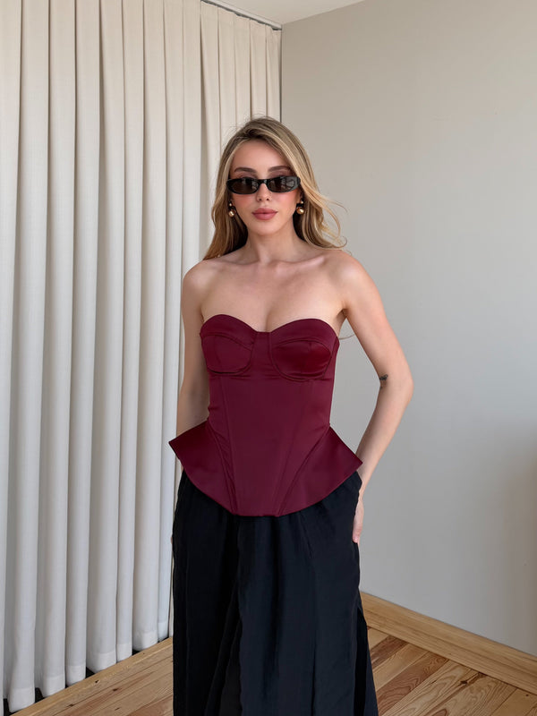 Bordo Sırt İp Detaylı Büstiyer - 8507