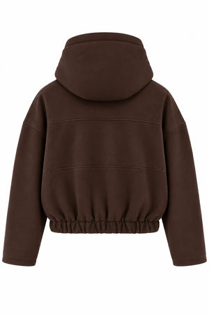 Kahverengi Kapüşonlu Fermuarlı Sweatshirt - 1226