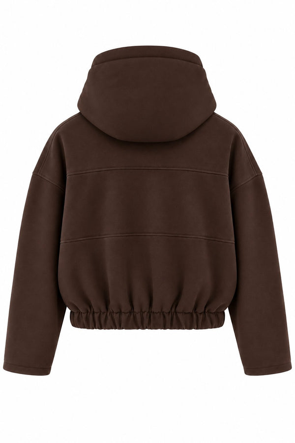 Kahverengi Kapüşonlu Fermuarlı Sweatshirt - 1226