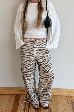 Bej Zebra Desenli Pantolon - 19005