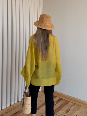 Sarı İp Bağcıklı Transparan Kimono - 5098