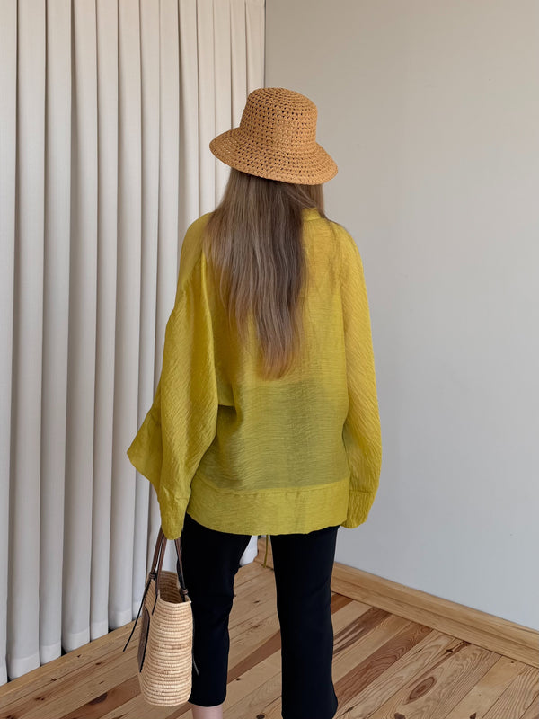 Sarı İp Bağcıklı Transparan Kimono - 5098