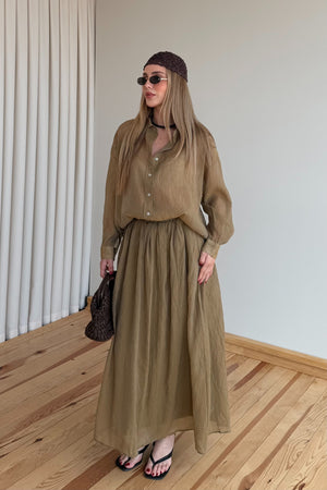 Olive Kırışık Gömlek Etek Takım - 51159