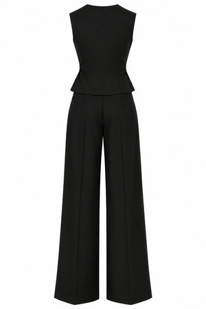 Siyah Donna Kruvaze Yaka Yelek Pantolon Takım - 3y8496