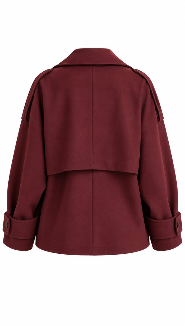 Bordo Kruvaze Yaka Trençkot - 2y7537
