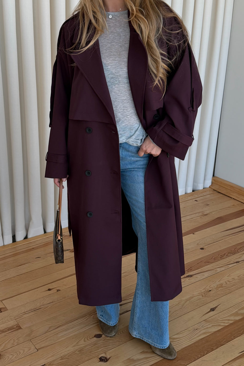 Mürdüm Lucky Düğme Detaylı Oversize Trençkot - 9476