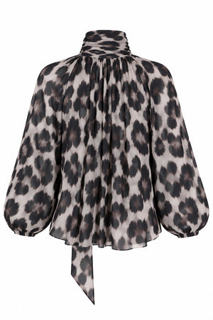 Leopar Desenli Fular Yaka Bluz - 8647