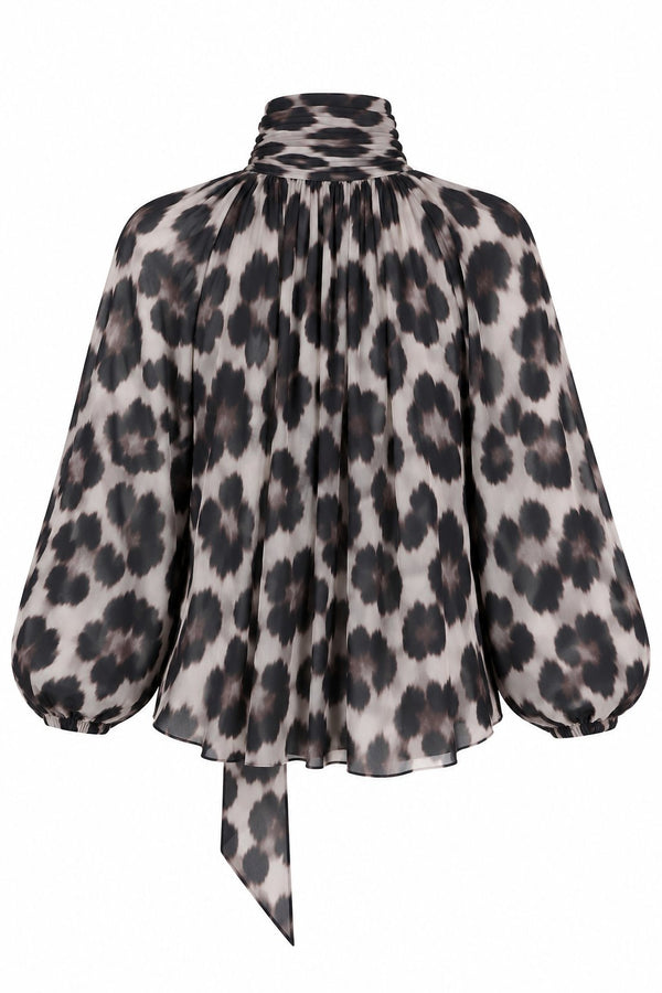 Leopar Desenli Fular Yaka Bluz - 8647