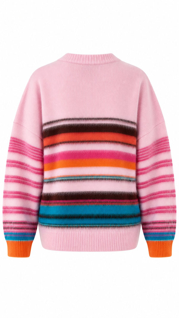 Pembe Çok Renkli Çizgili Yumoş Kazak - 10201
