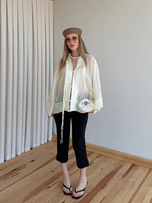 Tereyağ Sarısı İp Bağcıklı Transparan Kimono - 5098