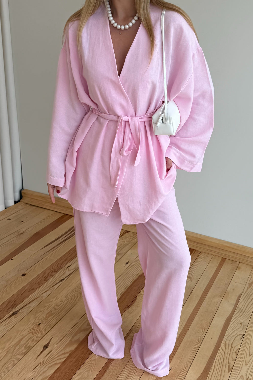 Pembe Vero Pamuklu Kemerli İkili Takım - 1300