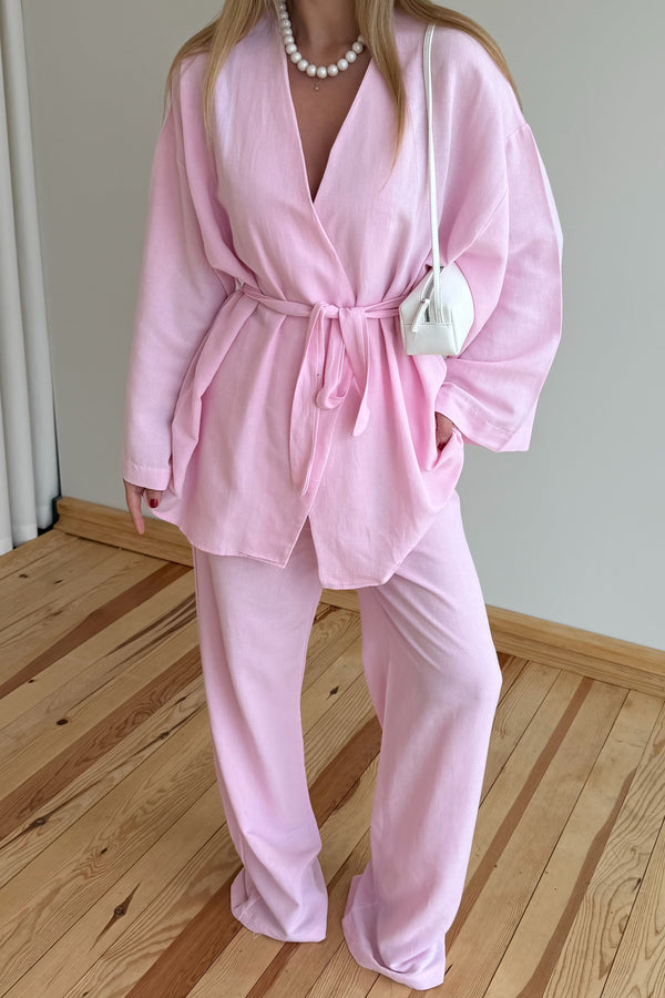 Pembe Vero Pamuklu Kemerli İkili Takım - 1300