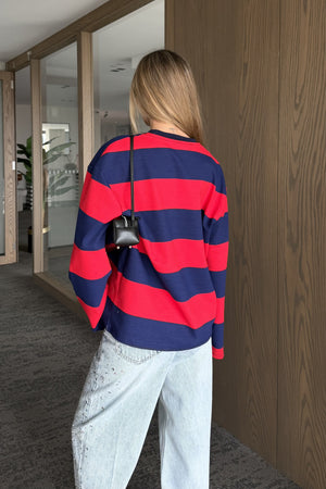 Kırmızı Lacivert New York Baskılı Sweatshirt - 1132