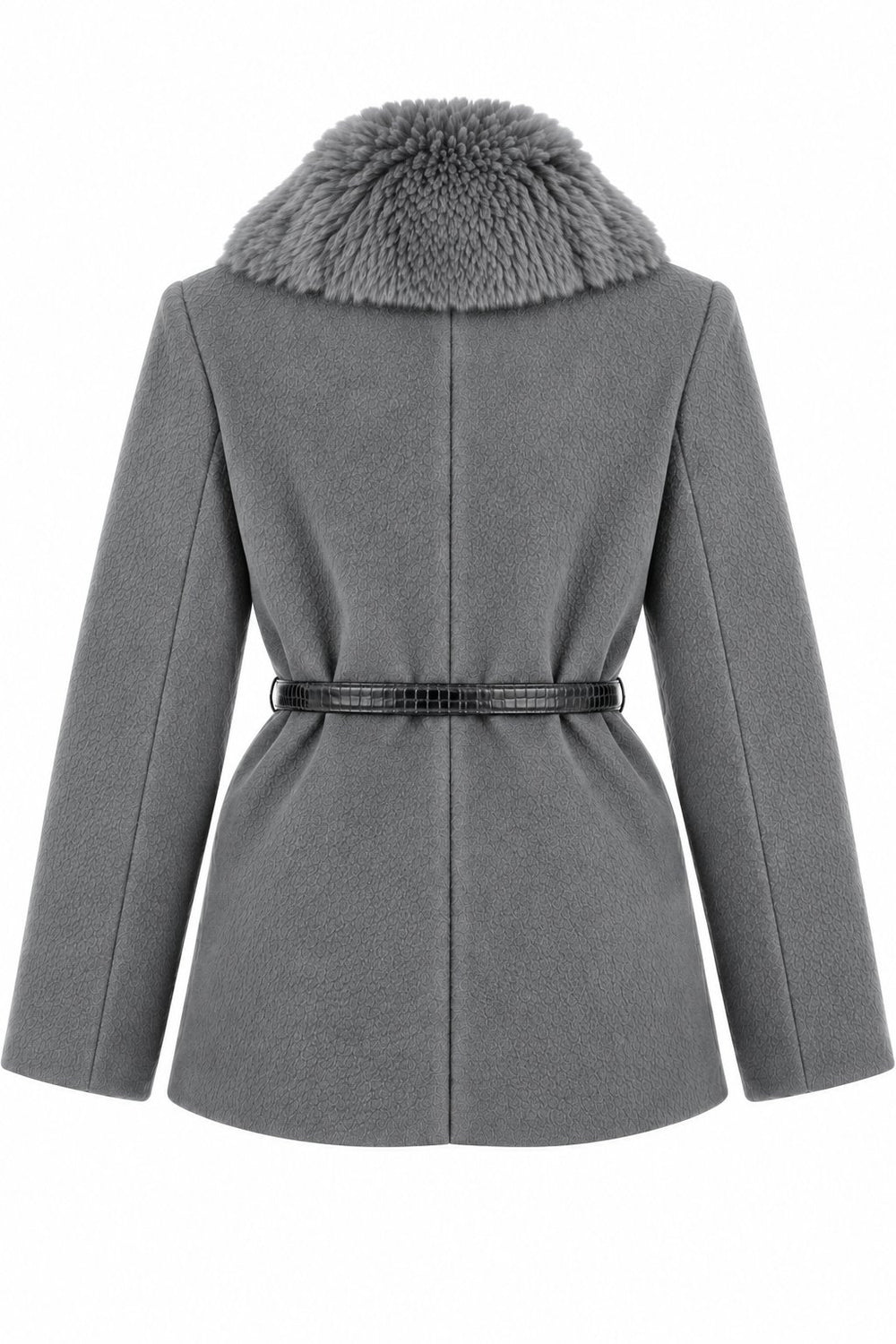 Gri Kürk Yaka Peluş Ceket - 9688