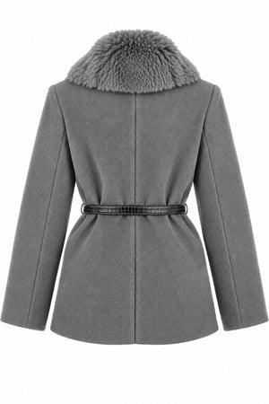 Gri Kürk Yaka Peluş Ceket - 9688