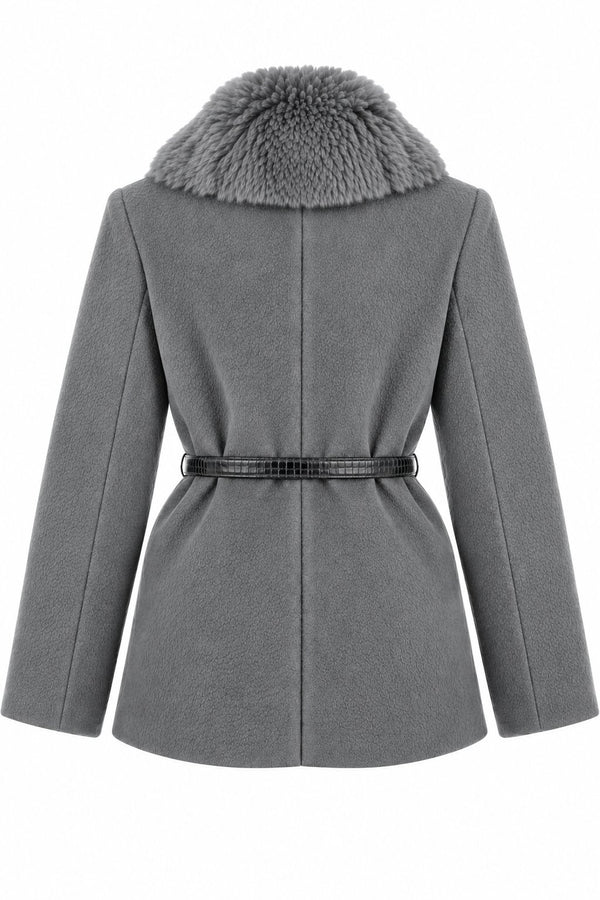 Gri Kürk Yaka Peluş Ceket - 9688