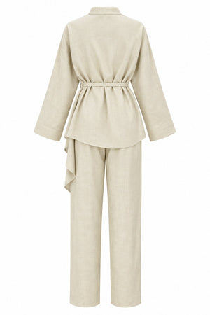 Sarı Volanlı İnce Kemerli Kimono Takım - 8739