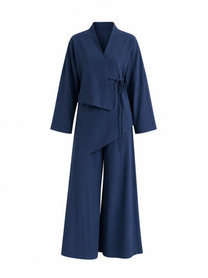 İndigo Bel Tasarım Detaylı Kimono Takım - TK8009