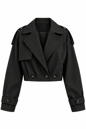 Siyah Pileli Crop Ceket - 2y4199