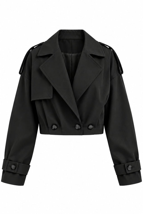 Siyah Pileli Crop Ceket - 2y4199
