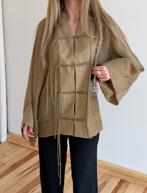 Olive İp Bağcıklı Transparan Kimono - 5098