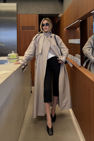 Taş Kuşaklı Premium Oversize Trençkot - 8646