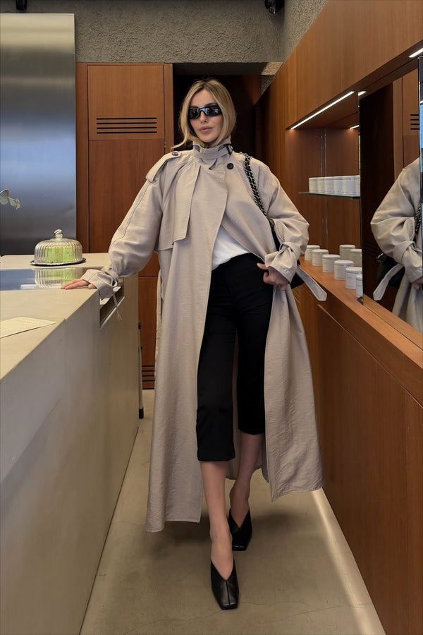 Taş Kuşaklı Premium Oversize Trençkot - 8646