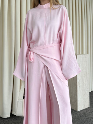 Pembe Bağlama Aksesuarlı Kimono Takım- 8428