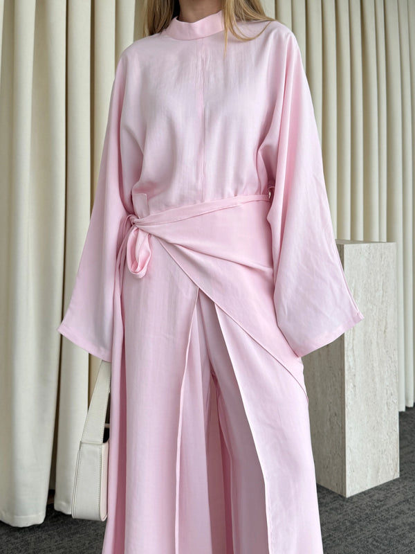 Pembe Bağlama Aksesuarlı Kimono Takım- 8428