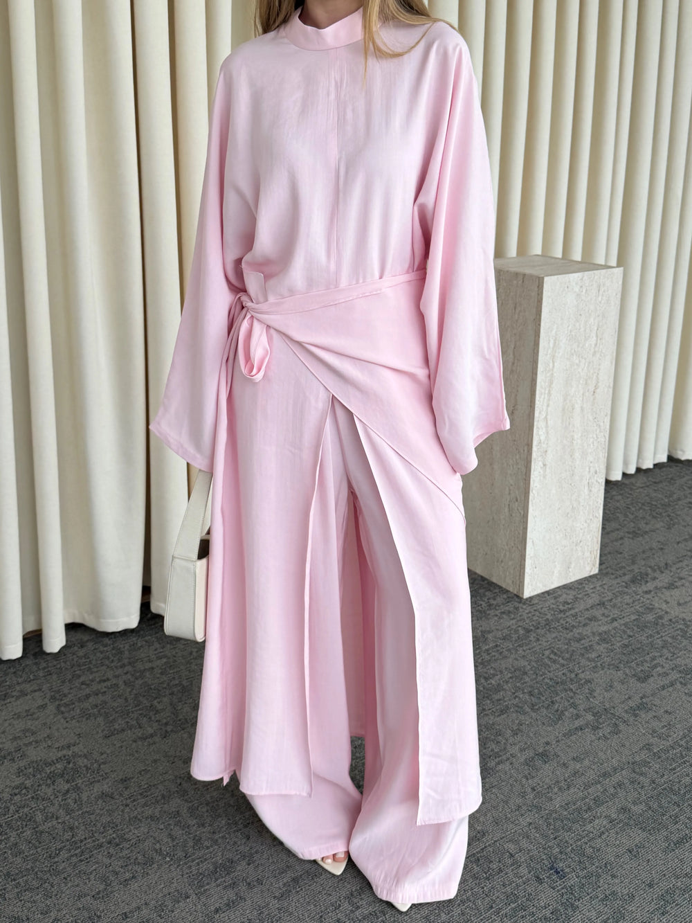 Pembe Bağlama Aksesuarlı Kimono Takım- 8428