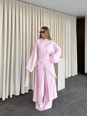 Pembe Bağlama Aksesuarlı Kimono Takım- 8428