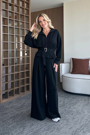 Siyah Bel Kemerli Pantolon Pensli Takım - 7278