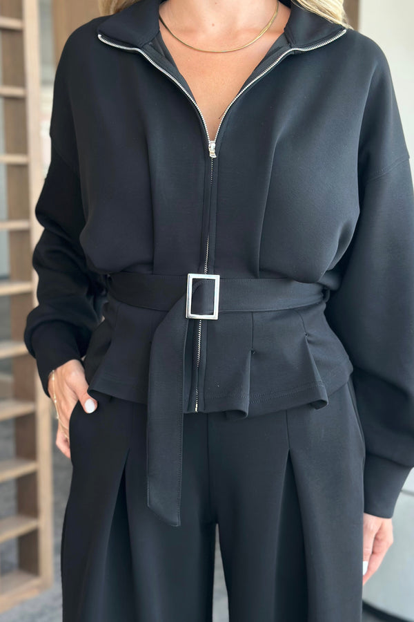 Siyah Bel Kemerli Pantolon Pensli Takım - 7278