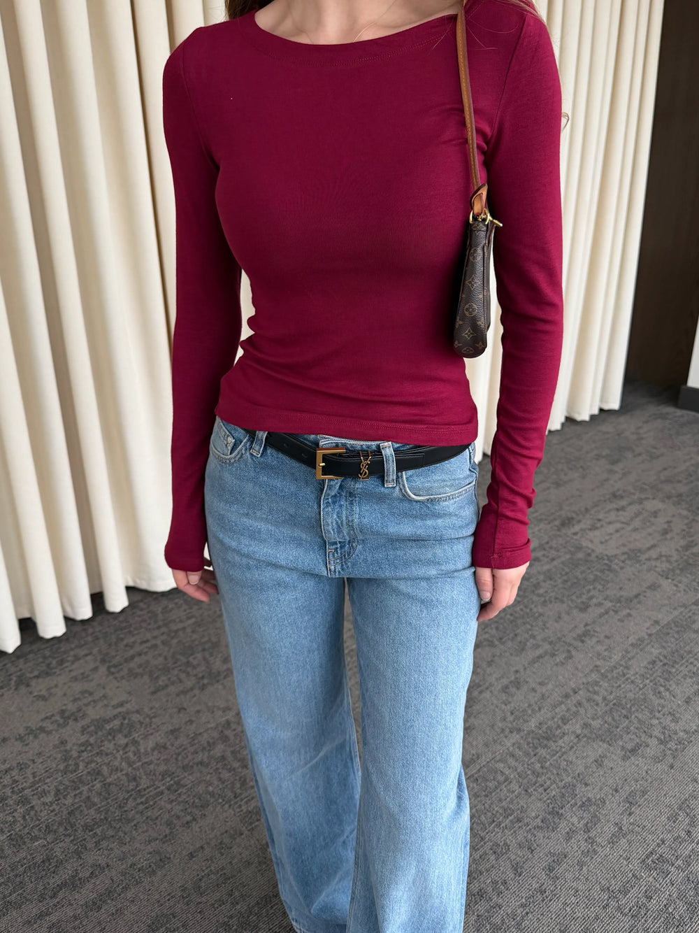 Bordo Bisiklet Yaka Uzun Kollu Body - 0098