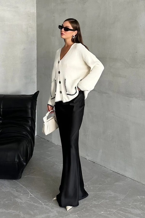 Ekru Çoban Dikiş Torba Cepli Hırka