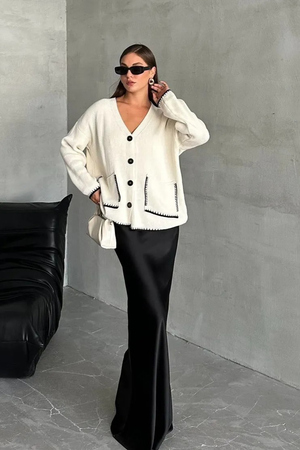 Ekru Çoban Dikiş Torba Cepli Hırka